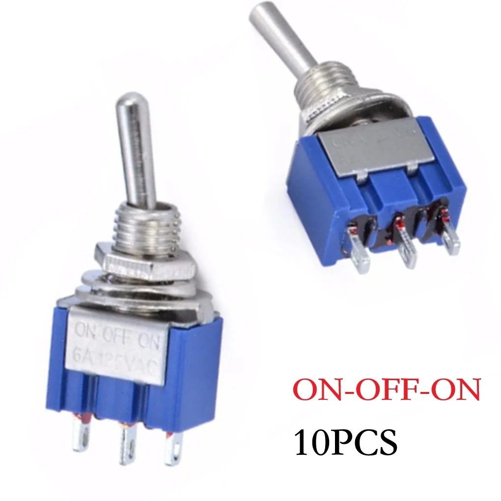10pcs Red MTS-103 For Mini For Toggle Switch 3 Pin SPDT On Off On 6A 125VAC Metal Rocker For DIY Electronics Control Panel Proje