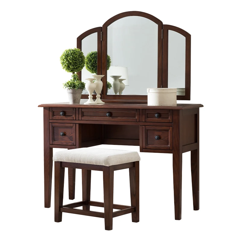 

HXL American Dressing Table Dresser Solid Wood Ash Water-Based Paint with Stool