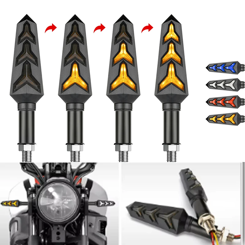 Motorcycle LED Turn Signal Light 12V Fishbone Y shape two-color Bendable Flowing water Motorcycle indicator tur signal lights