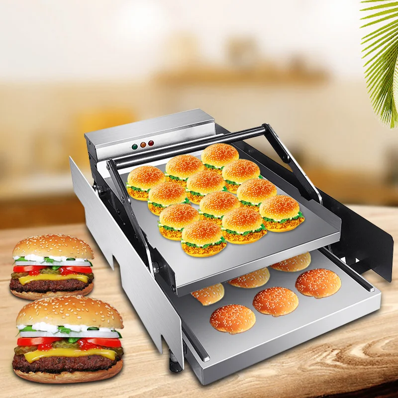Double Layer 12pcs Commercial Hamburger Baking Machine Hamburg Double Layer Batch Bun Toaster