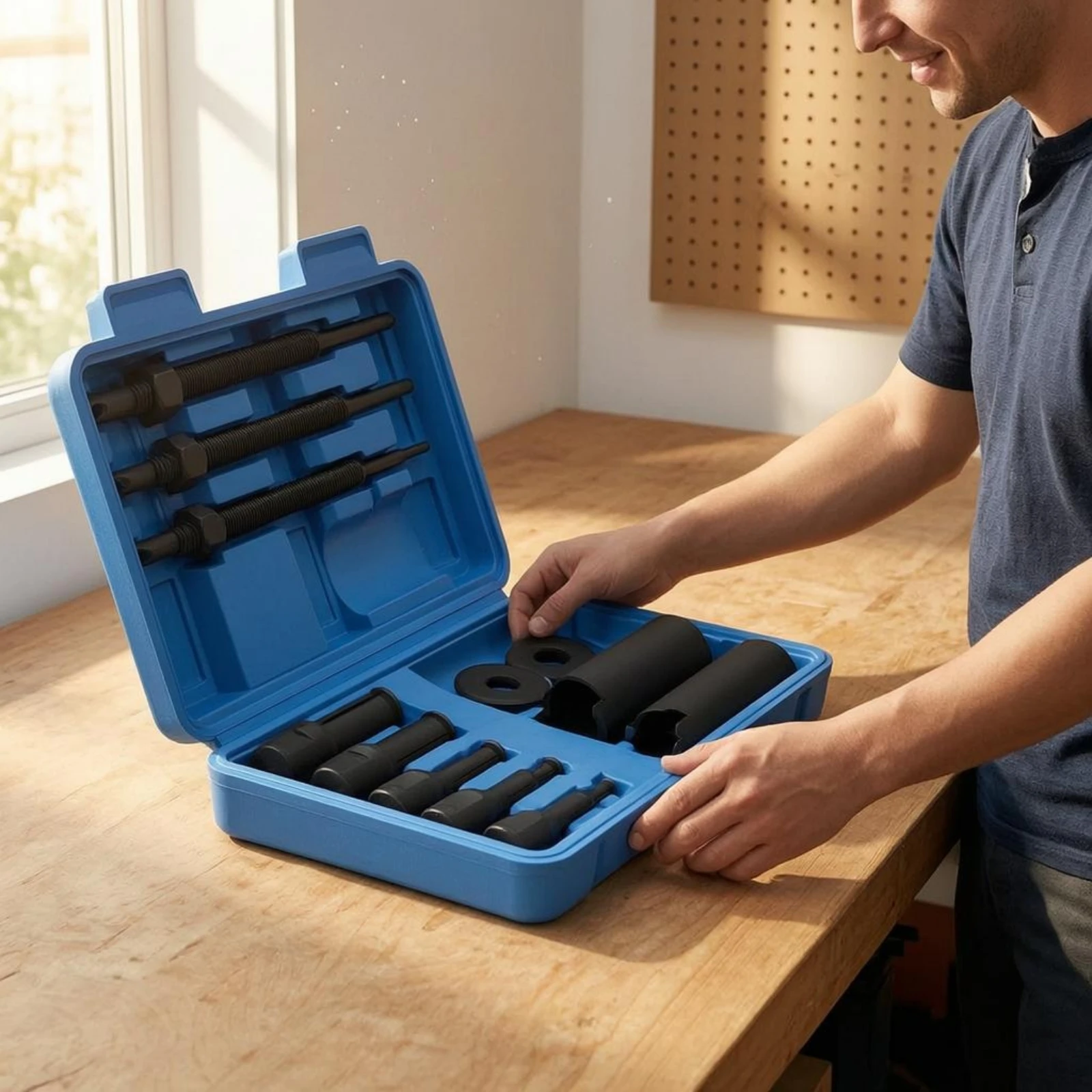 Inner Collar Bearing Puller 12-Piece Bearing Removal Tool Kit Threaded Puller Rod Kit Hard Plastic Case Compact Design