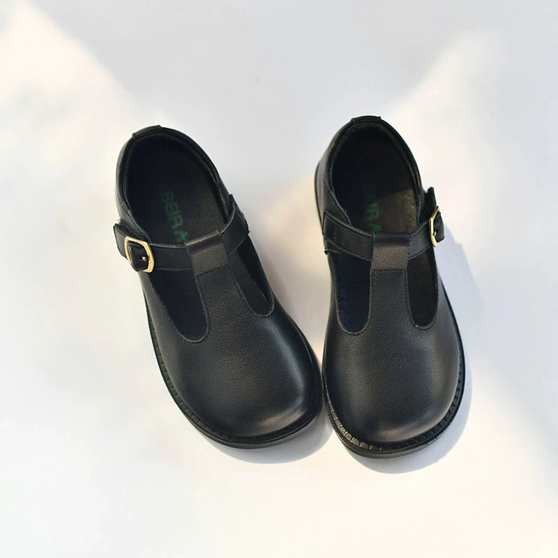 New Girls Cowhide High End Black Leather Shoes Children School Fashion Baby Genuine Leather Princess Dance Shoes Kids Toddler