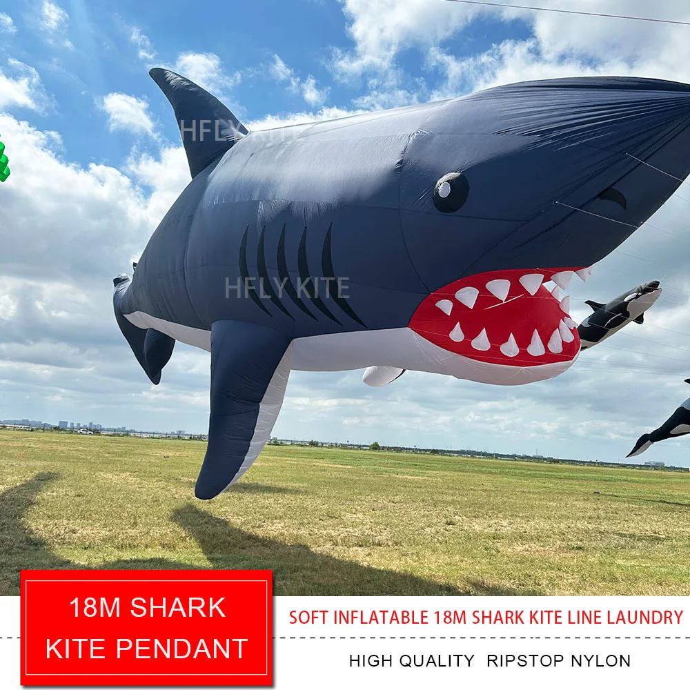 HFLY Nuovo Arrivo Grande Morbido Gonfiabile 18m Shark Kite Linea Lavanderia per Adulti di Alta Qualità Ripstop Nylon Mostra Ciondolo Aquilone