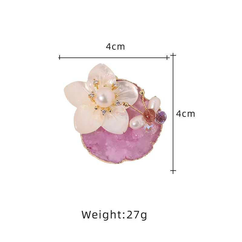 Handmade Natural Freshwater Pearl Purple Crystal Shell Flower Cute Brooch Light Luxury Pin