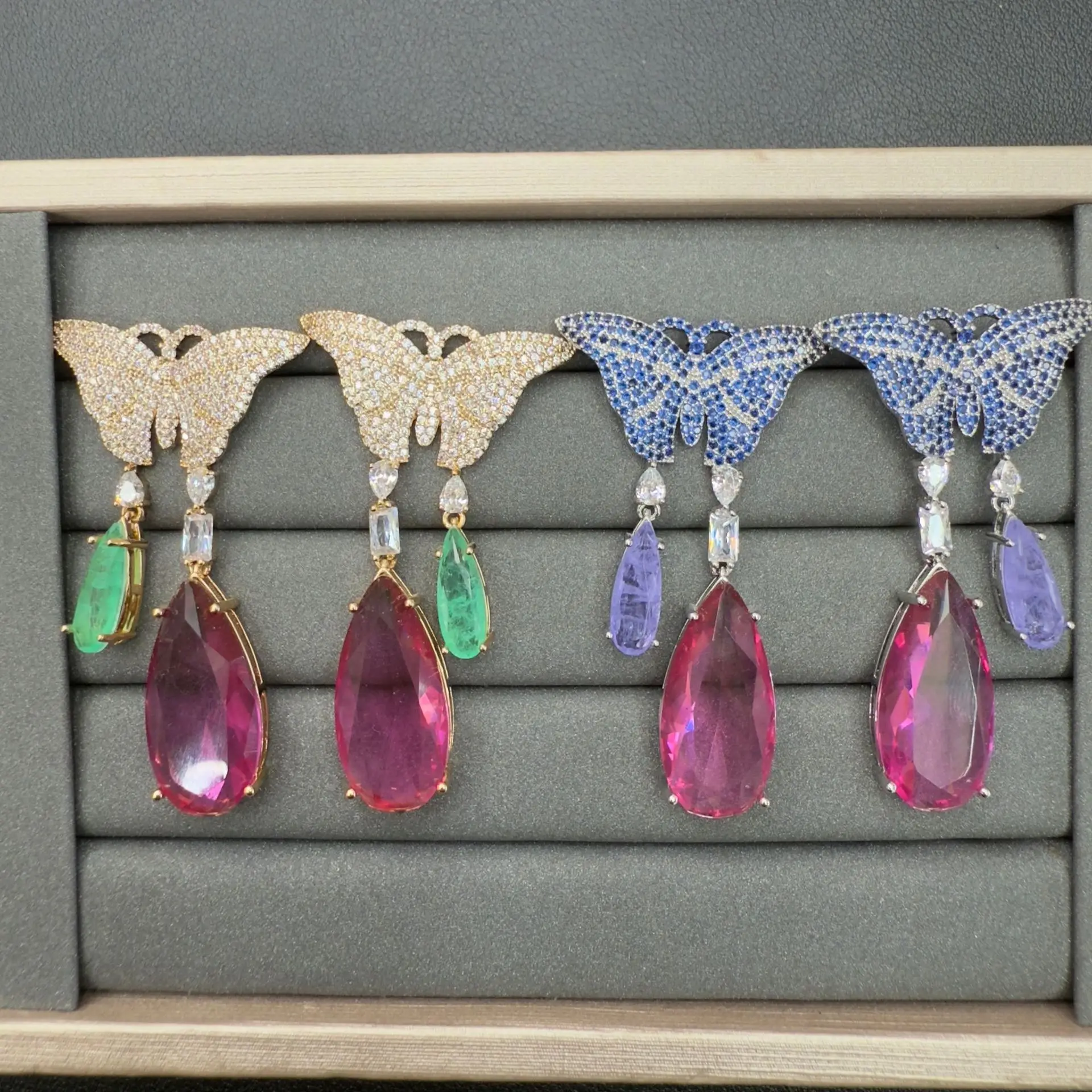 

unique cubic zirconia earrings for women cute jewelry gala event party gift butterly teardrop dangling earrings blue pink