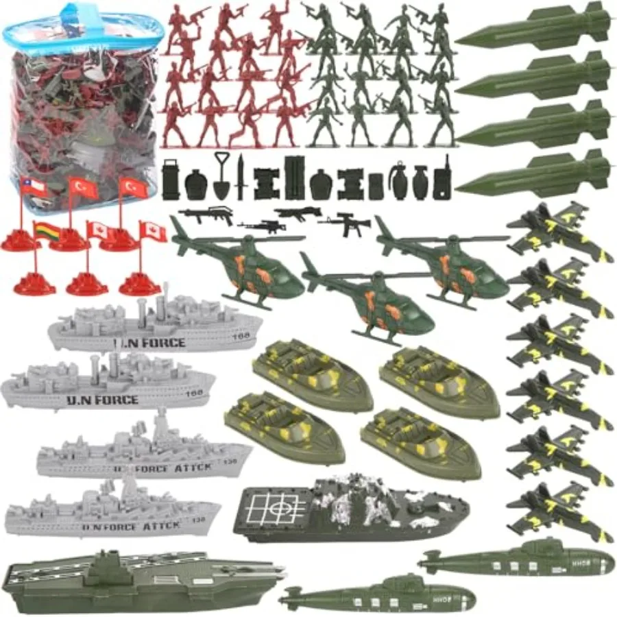 360PCS Army Men Military Set, Army Men Toy Soldiers Plastic Military Figures Aircraft Carrier Warships Submarines and Other Acc