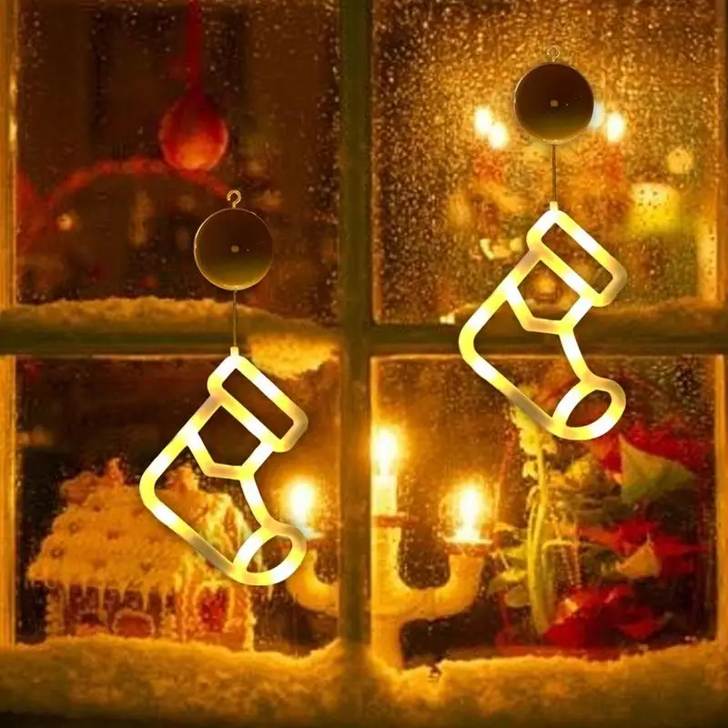 Christmas Window Light battery powered Boots stars and moons flower clusters light For Christmas Window Decor(without battery)