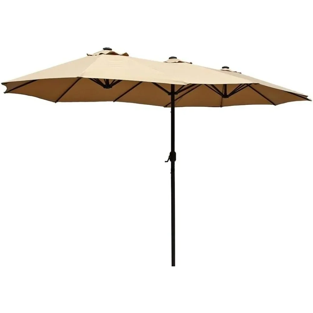 Le Papillon 15 ft Market Outdoor Umbrella Double-Sided Patio Umbrella with Crank, Beige