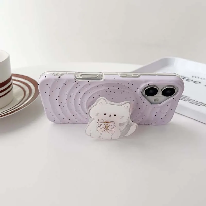 Immagine 4: Supporto per telefono in acrilico telescopico girevole con fiocco a forma di gatto cartone animato coreano, accessorio decorativo carino per iPhone e Android