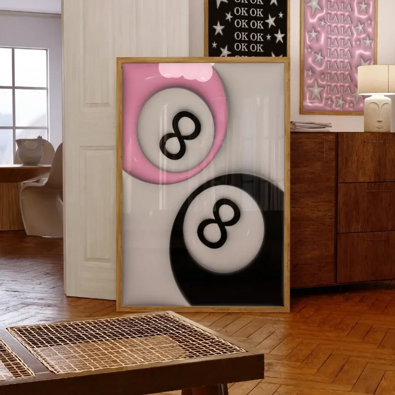 8 Ball Couple Print Pink Black Trendy Retro Poster Canvas Painting Wall Art College Dorm Aesthetic Psychedelic Room Home Decor