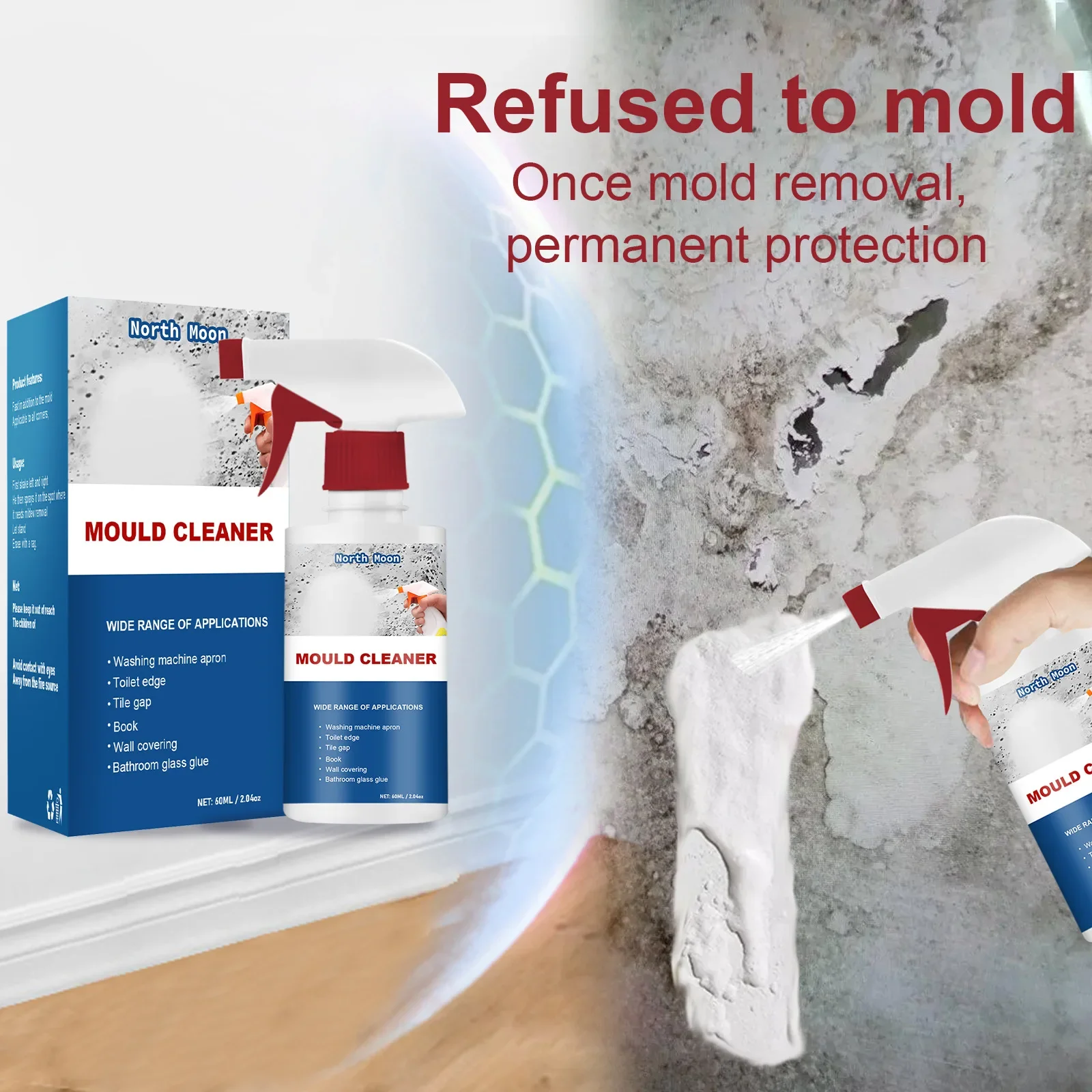 60ml Mould Cleaning Spray Wall Mold Remover Mold Cleaning Spray Bathroom Kitchen Cleaning Effective Mildew Removal Spray Cleaner