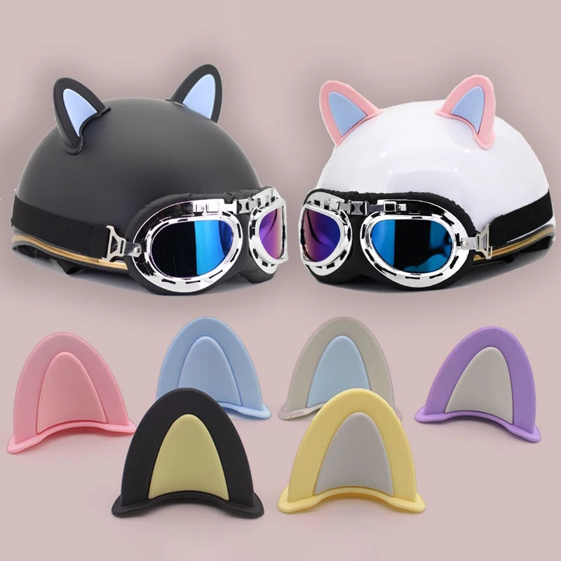 Décoration de Casque de Moto avec Oreilles de Chat, Autocollants Électriques Mignons Multicolores, Accessoires Universels, 2 Pièces