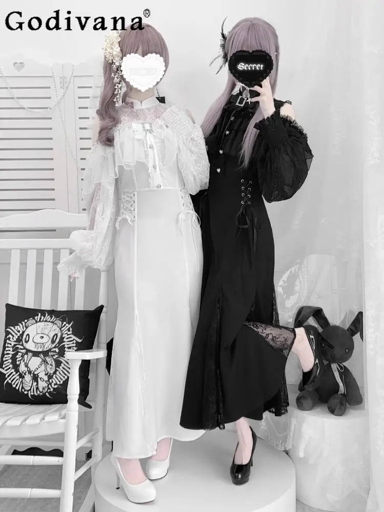 

Japanese Mine Mass-Produced Sweet Mermaid Dress Autumn New Women's Slim Elegant Lolita Long Dress Girls Sweet Long-Sleeve Dress