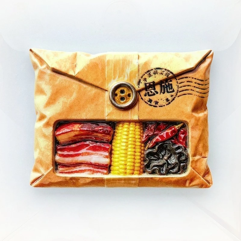 Enshi China Fridge Magnet - Authentic 3D Cured Pork Souvenir Unique Tujia Gift for Travel & Rustic Kitchen Decor