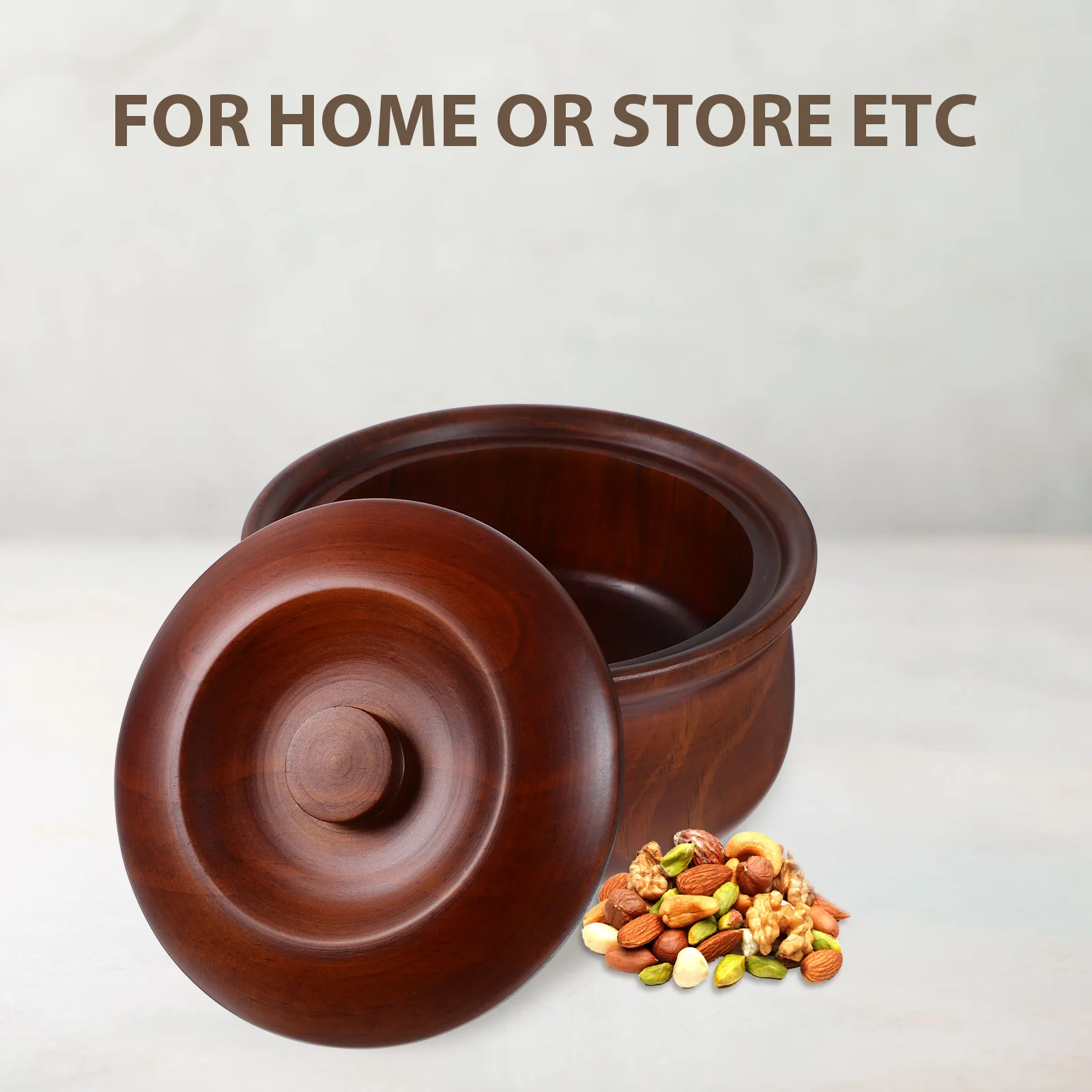 

Snacks Box Wooden Bowl 15-16x7.2cm with Cover for Fruits Desserts Dried Nuts Simple Elegant Design Home Kitchen Storage
