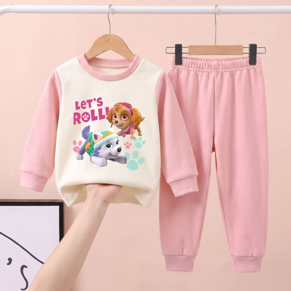 Autumn Winter Warm Long Sleeve Bottom Clothing Sets for Kids Soft Comfy Fleece Pajamas Boys and Girls Casual Sleepwears Suit