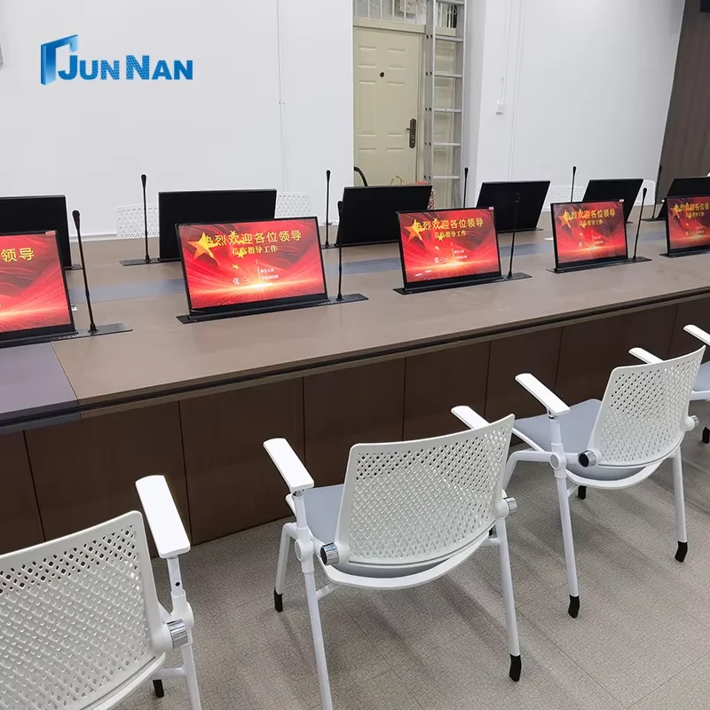Office Equipment HD Touch Screen LCD Monitor Motorized Lift With Microphone for Modern Video Conference System