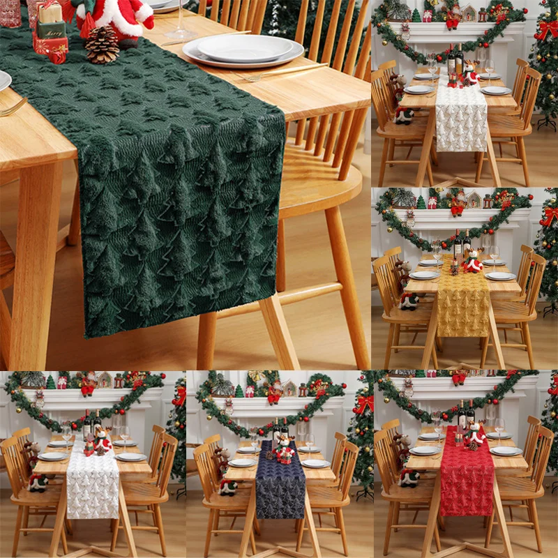 

3D Green Christmas Tree Table Runner,Thickened Sequin Christmas Event Party Decor Holiday Dining Table Home Decor Red White