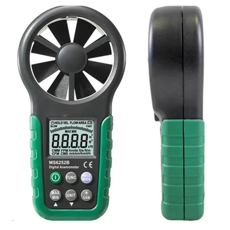 MS6252A/B Digital Anemometer Wind Speed Meter | Air Volume Temp Humidity Tester with USB Port