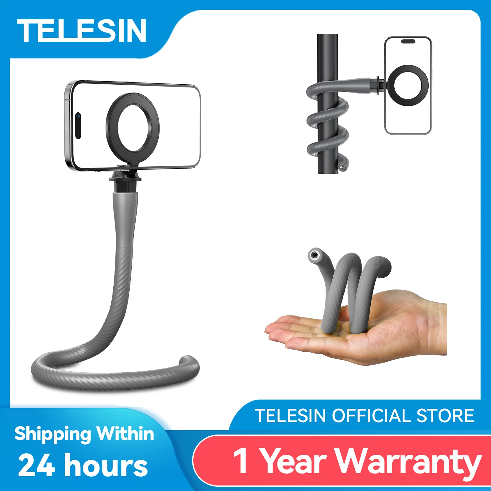 

TELESIN Magnetic Flexible Phone Mount Clamp Tripod Stand Stick Pole Bike Motorcycle Phone Holder Stand for iPhone Android Phones