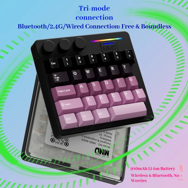 Mmd Km-29 Cnc Mechanical Keyboard Thri-Mode Wireless Via Designer Drawing One Hand Keyboard Win Mac Creation Game Keyboard