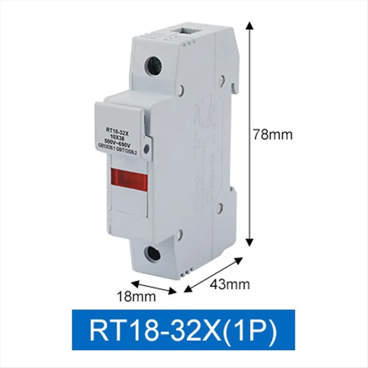 Y60A NEW-1P RT18-32X Fuse Holder AC 380V 32A 1 Pole 10x38mm DIN Rail Mount Fuse Holder Base