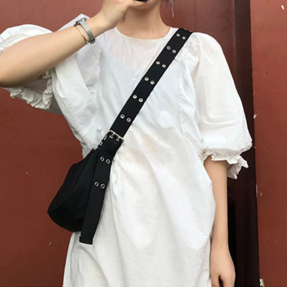 Women Wide Strap Shoulder Bags Fashion Casual Nylon Chest Bag Female Crossbody All Black Zipper Travel Shoulder Bag