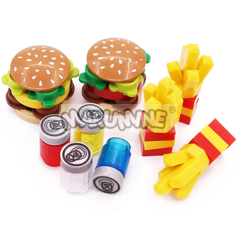 

Мини-блоки Marumine для еды, кухонные аксессуары, гамбургер, пицца, картофель фри, торт, шоколадное печенье, MOC, кирпичи, детали игрушечной корзины