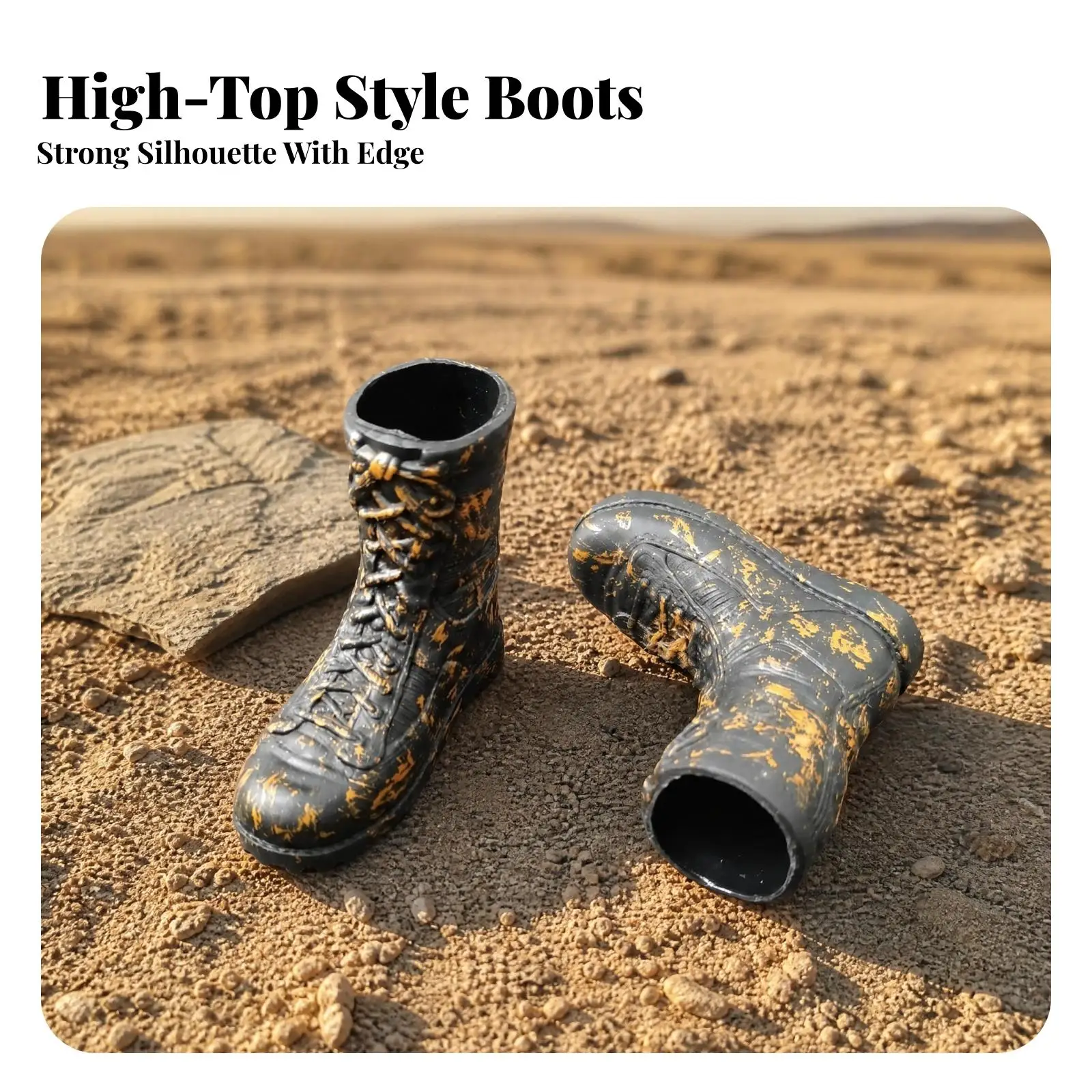Black Splatter Pattern Boots Orange Hollow Black Figure Boots Treaded for Model Hobbyists