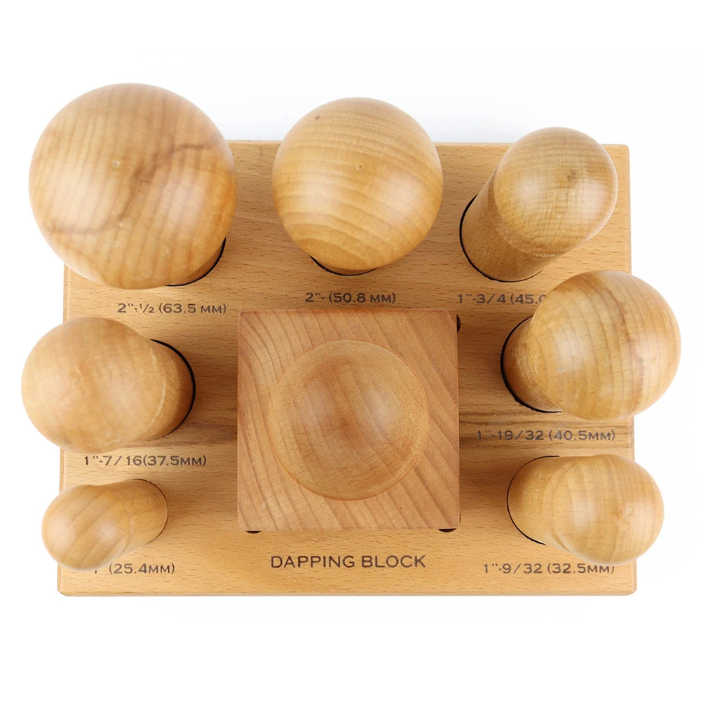 Durston Jeweler's DIY Tool Non-Marring Wooden Dapping Set 7 Wood Punches & Matching Block for Soft Metal Forming Doming