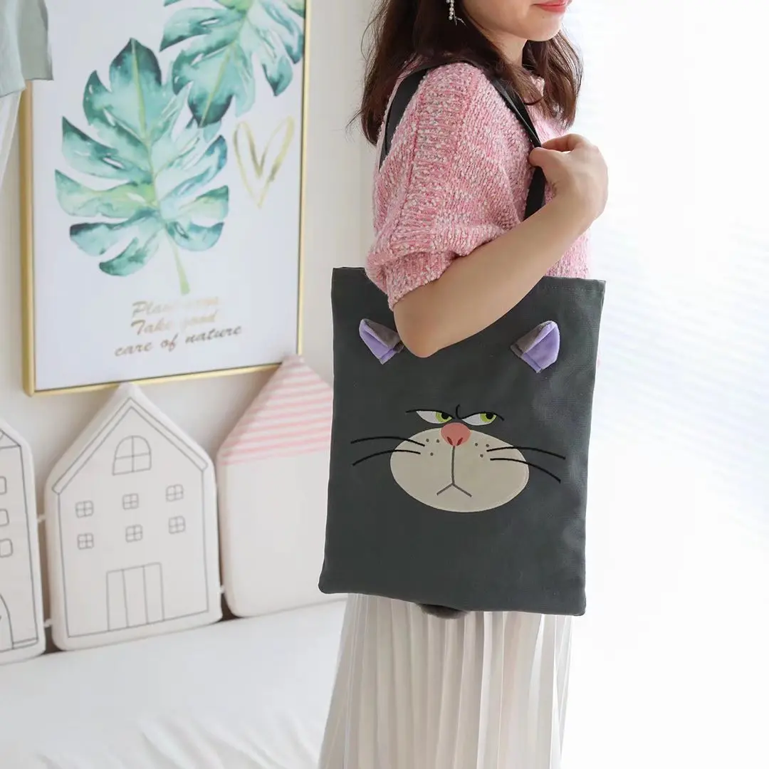 ZU 1pcs Cinderella Cat Lucifer Plush Backpack Cartoon Cute Canvas Shoulder Bag for Shopping Lunch Time