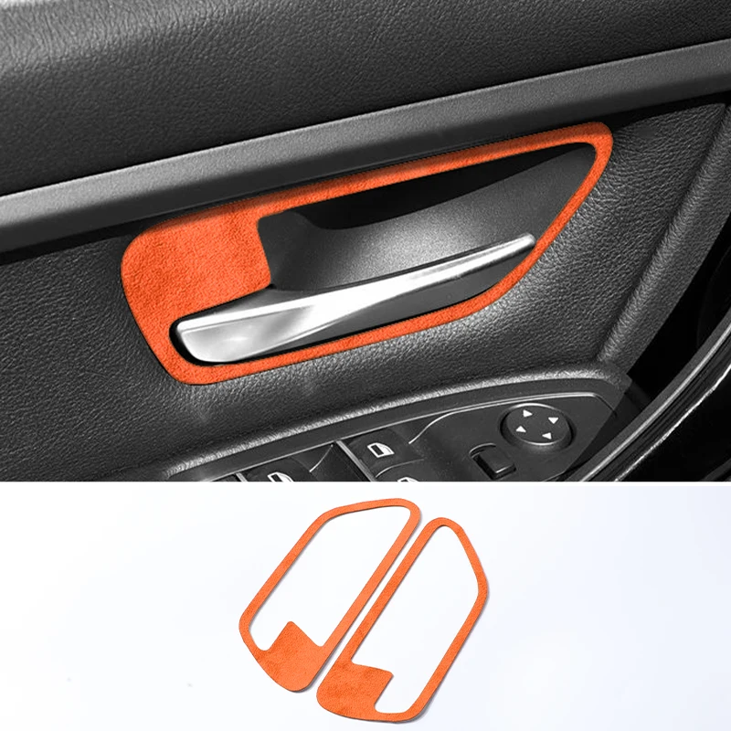 لسيارات BMW F30 F34 F36 باب السيارة مقبض داخلي إطار الكسوة ملصق مزخرفة مصنوع من الكانتارا اكسسوارات ضبط السيارات الداخلية 4 قطعة
