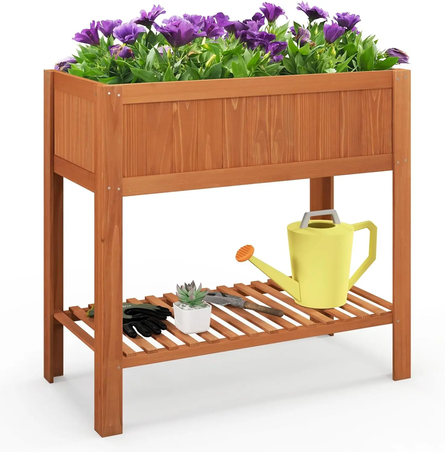 

Поднятая садовая кровать на открытом воздухе, садовая коробка из дерева ялины с ножками, нижней полкой для хранения и защитным вкладышем, приподнятая кровать из горшка f