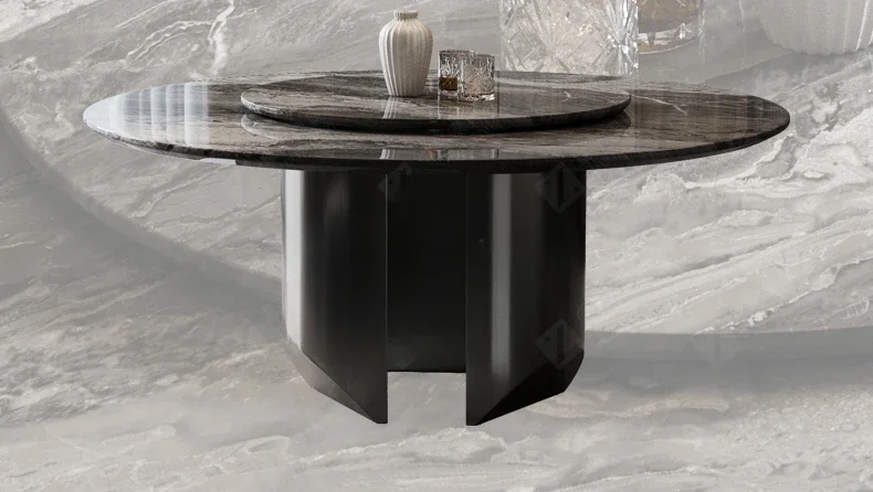 Venice brown luxury stone dining table high-end natural marble dining table with turntable