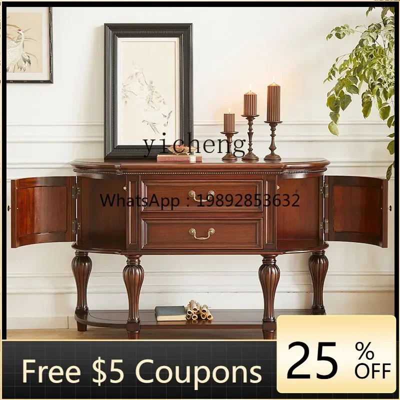 

GX American classical solid wood black walnut semi-round entrance table living room decorative locker