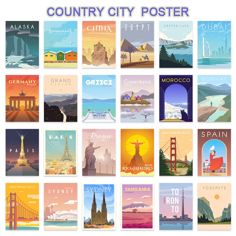 

Nordic Country City Travel Home Decor Wall Art Poster Canvas Painting Aesthetic Room Decor Decoration Chambre Cuadros Para Salon