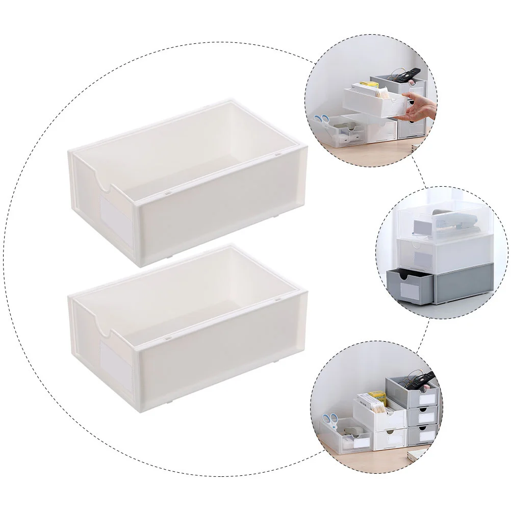 

2Pcs Drawer Type Storage Box High-Grade Material Stationery Organizer Desktop Tidy Multi-Purpose Container Storage Box