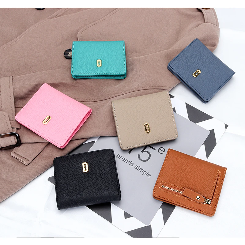 

6 colors100% leather wallet cow leather short women's purse versatile small wallet multiple card slots small pocket wallet