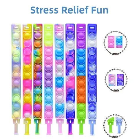 32Pcs Pop Bracelet Fidget Toy Pack Set Wearable Fidget Bracelets Push Poping Bubble Sensory Stress Relief Toys For Kids Adults