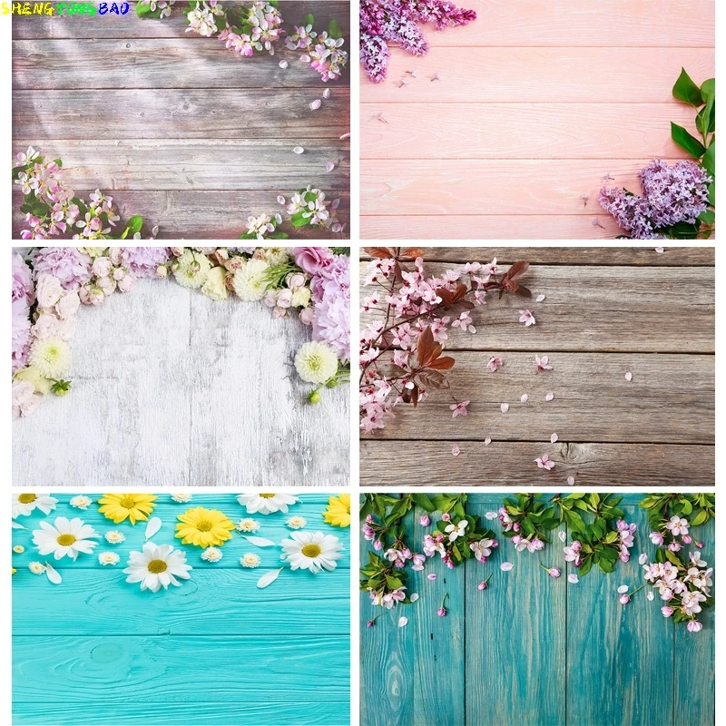 

Vinyl Custom Photography Backdrops Props Spring Flower Wood Board Photo Studio Background MB-58