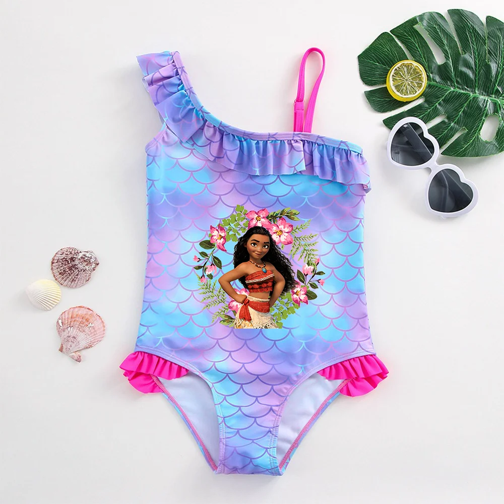 Moana Girls Swimsuit Fashion Mermaid Fish Scale One-Piece Bathing Suits Children's Dresses Summer Swimwear Beach Suit Kids Wear