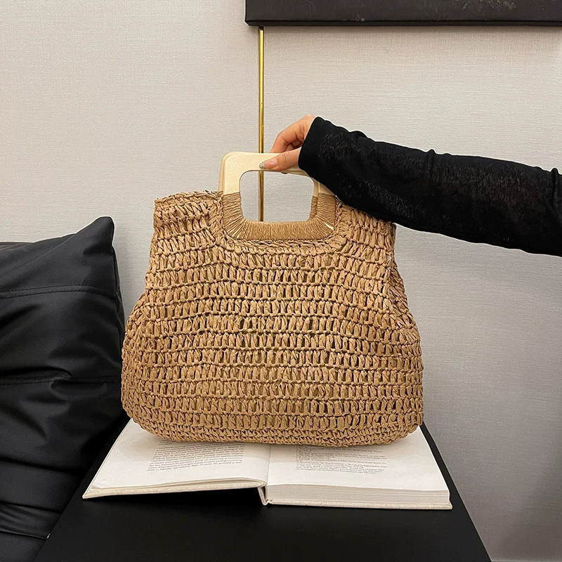 

Elegant Female Square Shopper Totes Summer High-quality Straw Bag Women's Designer Large Capacity Handbag Woven Travel Beach Bag