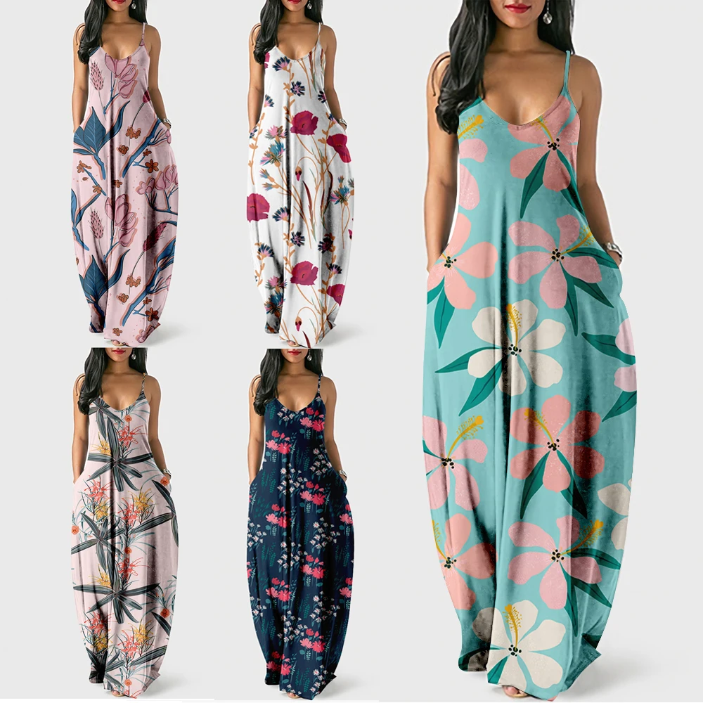 

SOJINM Women Maxi Dresses Casual Loose Long Dress Heart Printed Sexy High Split Summer Beach Holiday Halter Dresses