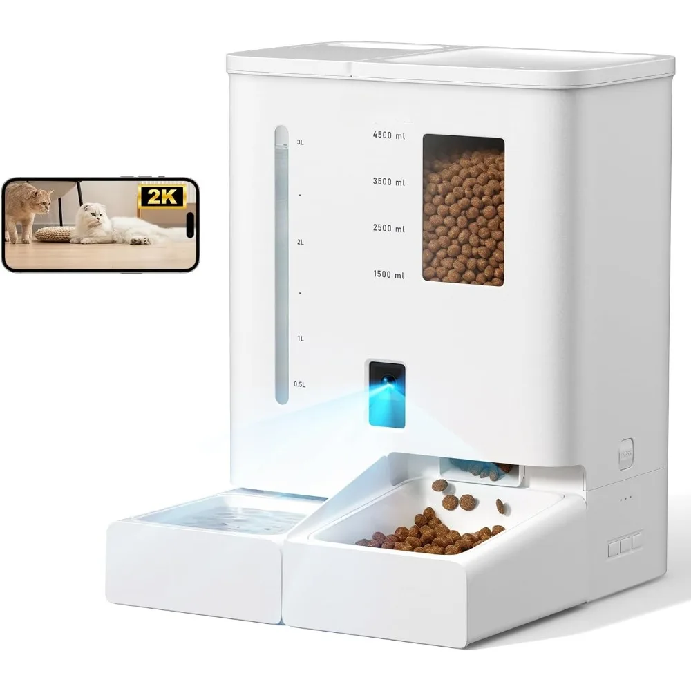 

Automatic Cat Feeder with Camera,2K HD Video and Night Vision,Low Food and Food CloggingAPP Tips,Water and Grain Capacity Feeder