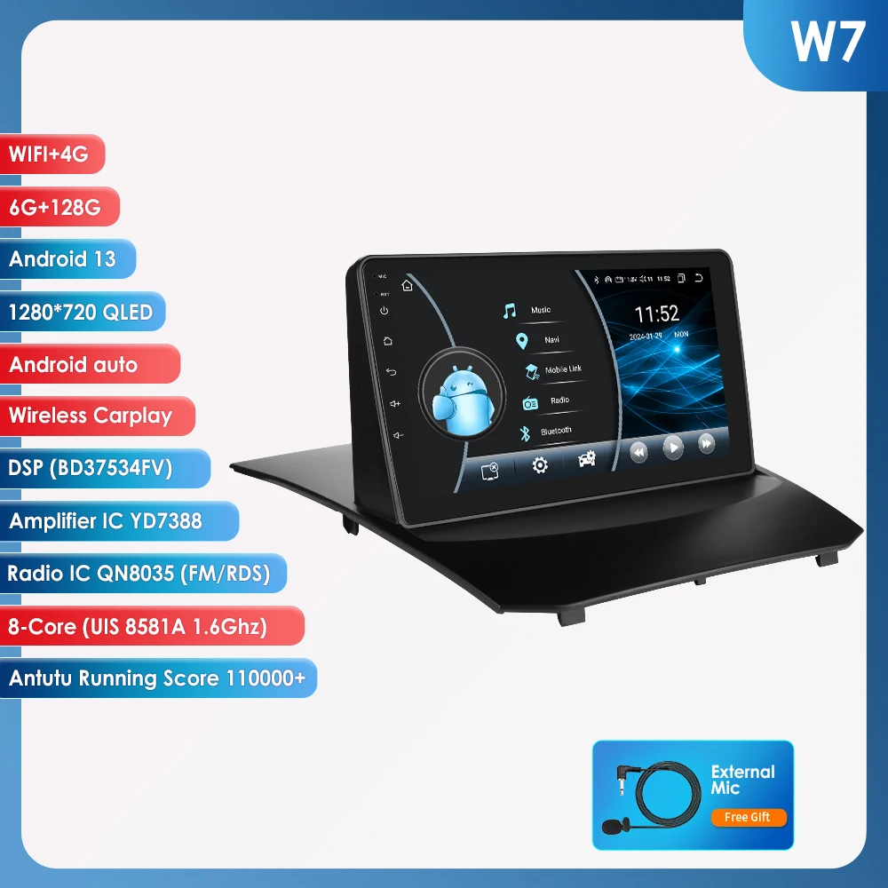 Voor Ford Fiesta Mk7 2009-2017 Draadloze CarPlay voor Apple Android Auto Autoradio GPS RDS WiFi 4G 8Core Multimedia Stereo 2din SWC
