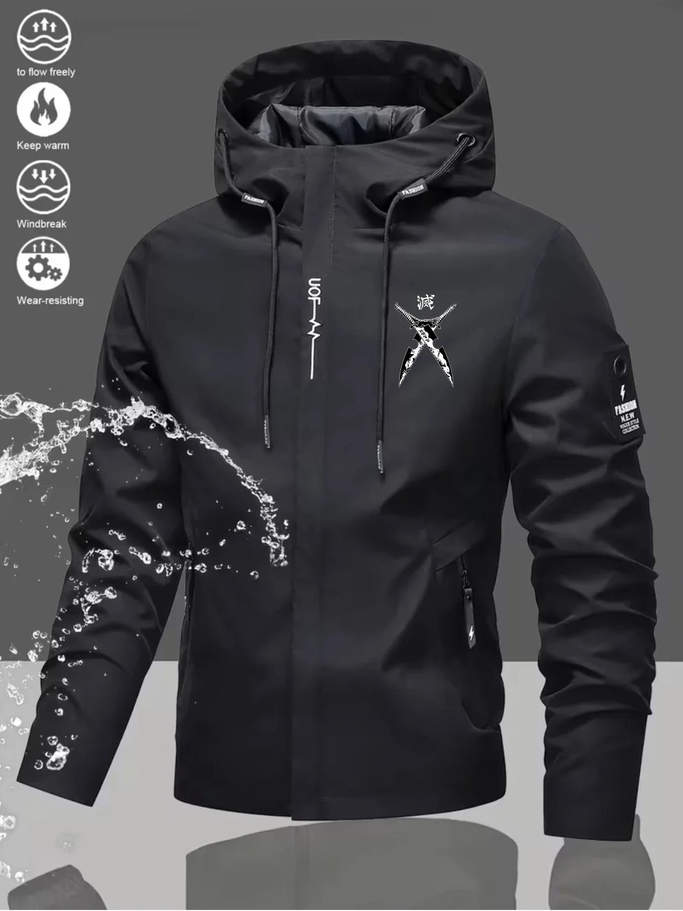 Men's Casual Jacket with Creative Double Blade Print, Suitable for Outdoor Activities for Couples in Spring, Autumn and Winter.