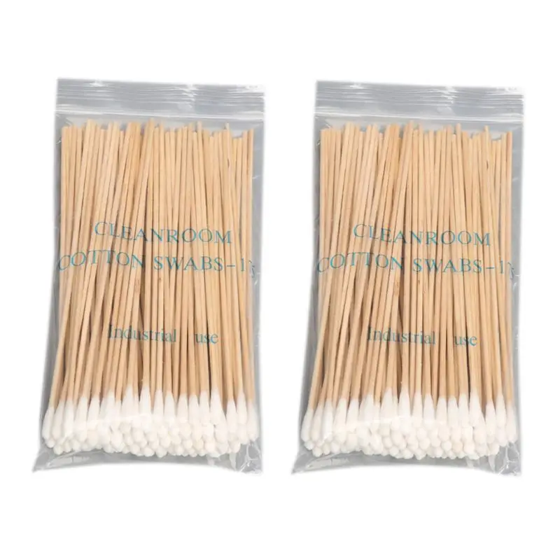 50LD 200Pcs 15CM Long Wooden Handle Cotton Swab Single-Head Q-Tips Ear Nose Cleaning