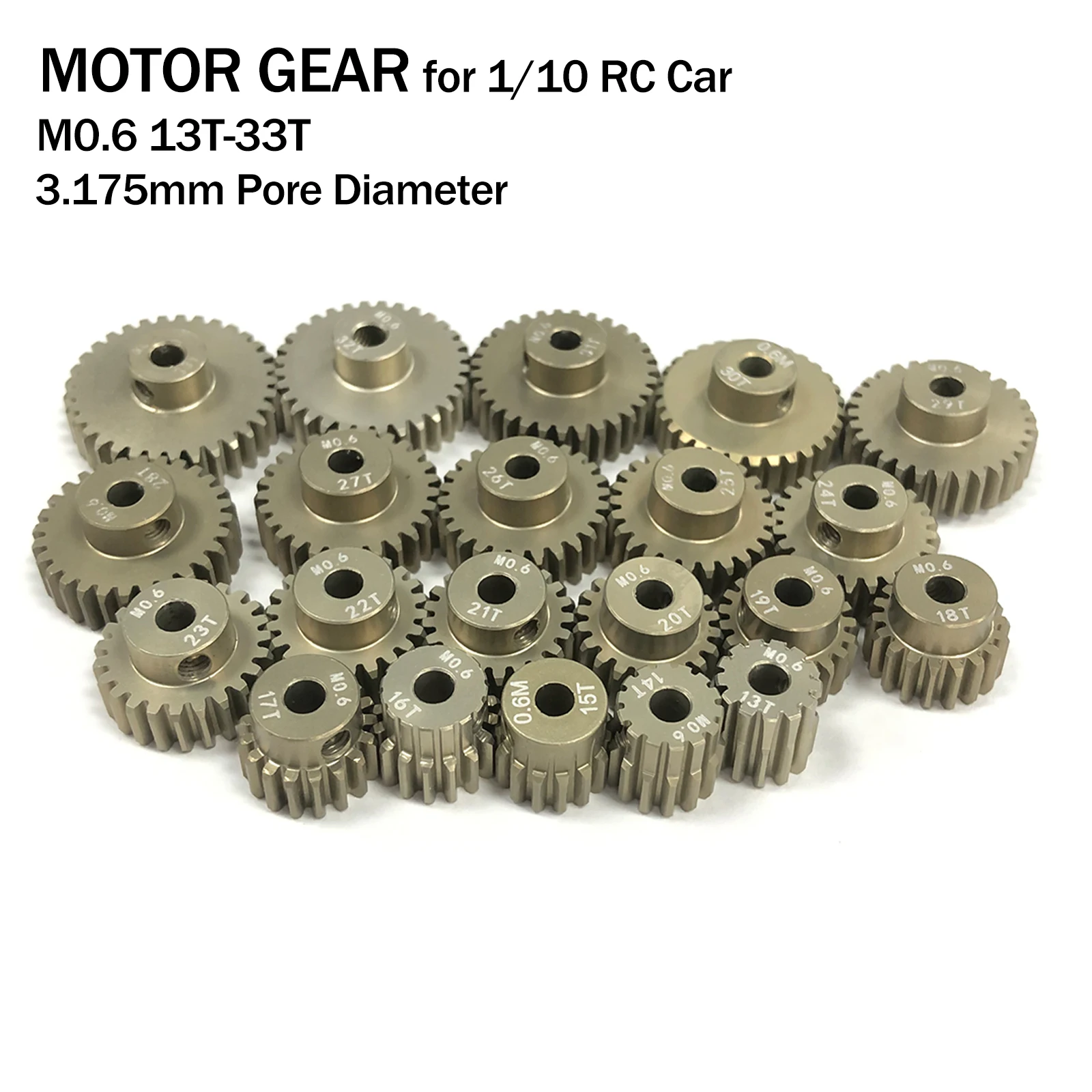 1pcs M0.6 3.175mm 13T 14T 15T 16T 17T 18T 19T 20T 21T 22T 23T Aluminum alloy metal Pinion Motor Gear For 1/10 Rc Car Accessories