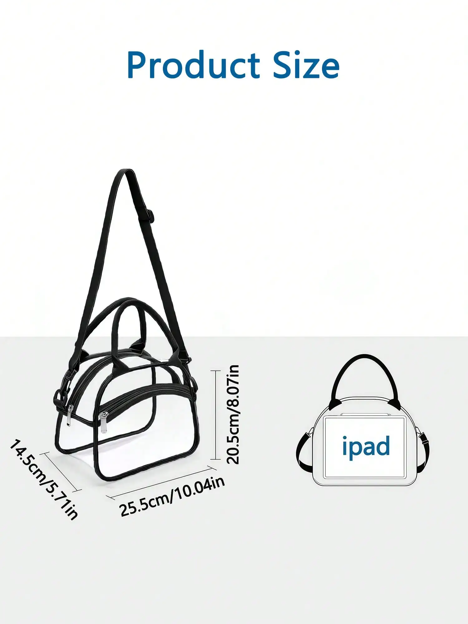 Clear lunch bag with adjustable strap, unisex for men women, suitable for work school picnic travel sports events.xtz