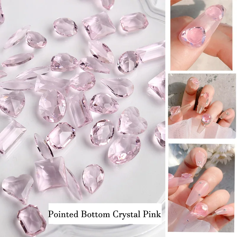 New Crystal Pink Series Pointed Bottom Nail Art Rhinestones 3D Gem Stone Apply To DIY Manicure Accessory